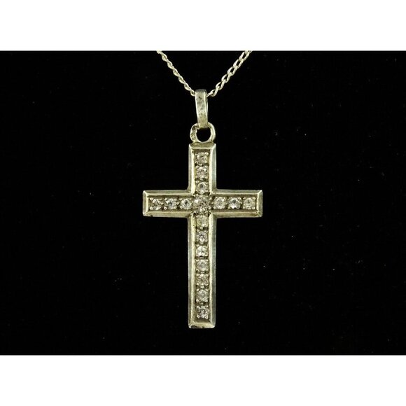 Cross Necklace French Silver on Chain Necklace - Picture 2 of 9
